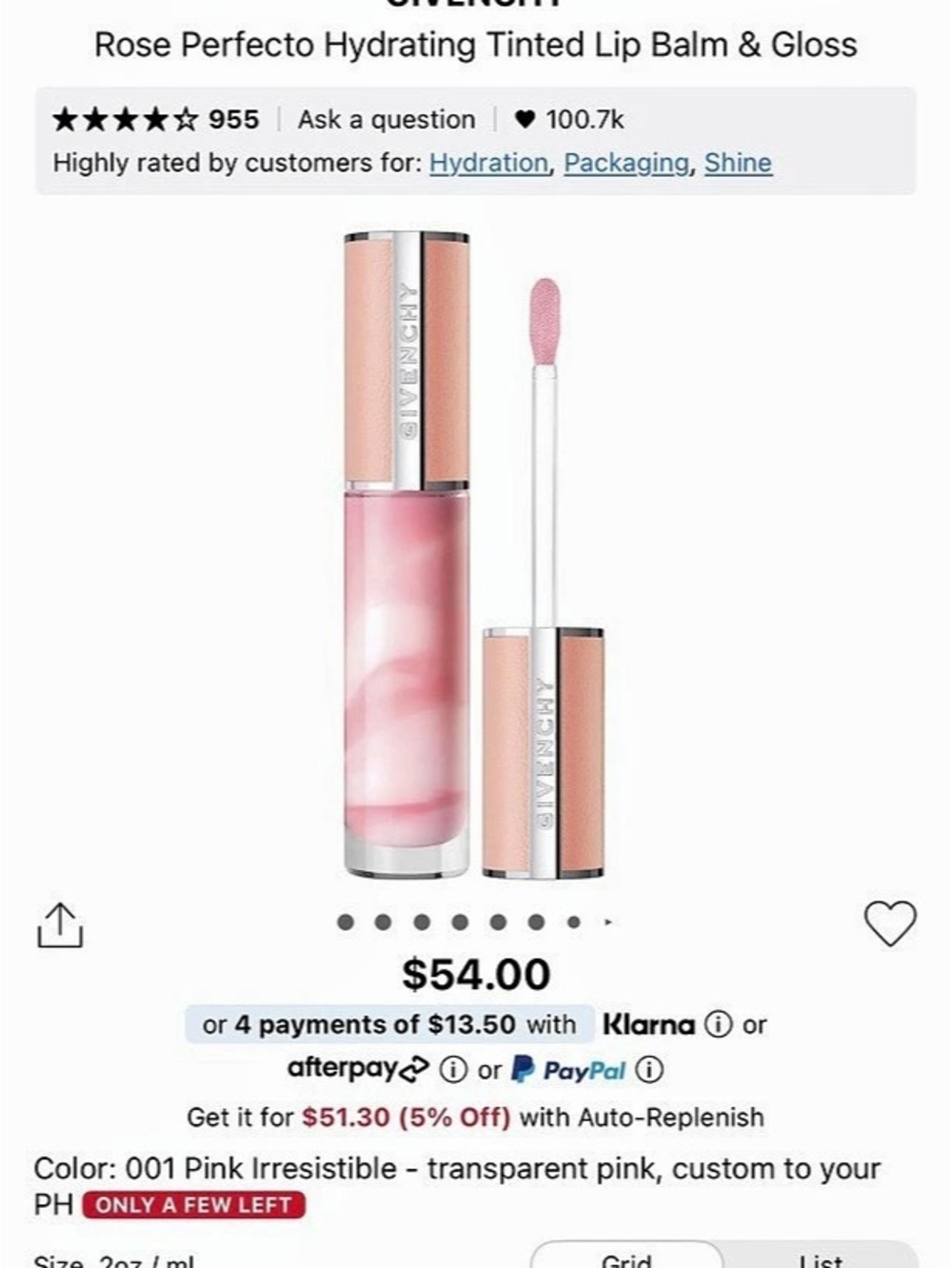 Givenchy Rose Perfecto Hydrating Tinted Lip Balm & Gloss Pink